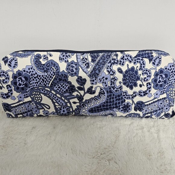 Toss Designs Blue White Floral Paisley Zip Long Pouch - Picture 1 of 14